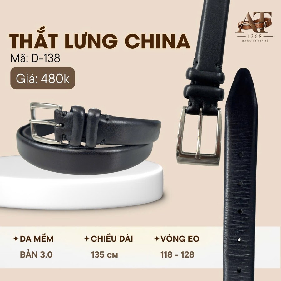Thắt lưng da nam đen bản 3cm, eo 118–128cm, ảnh 1/6