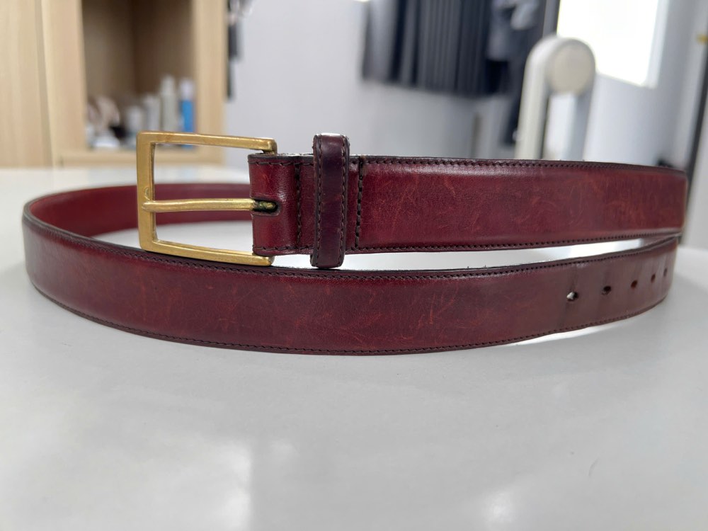 Thắt lưng da nam đỏ mận bản 3cm, eo 110–118cm, ảnh 4/7