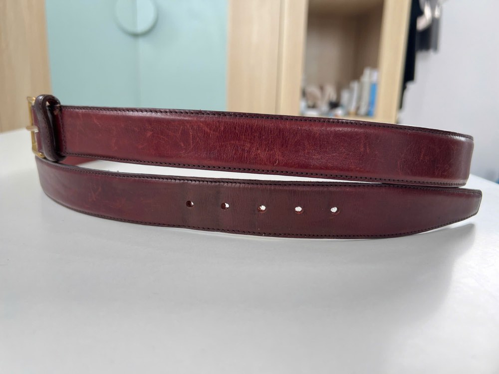 Thắt lưng da nam đỏ mận bản 3cm, eo 110–118cm, ảnh 5/7