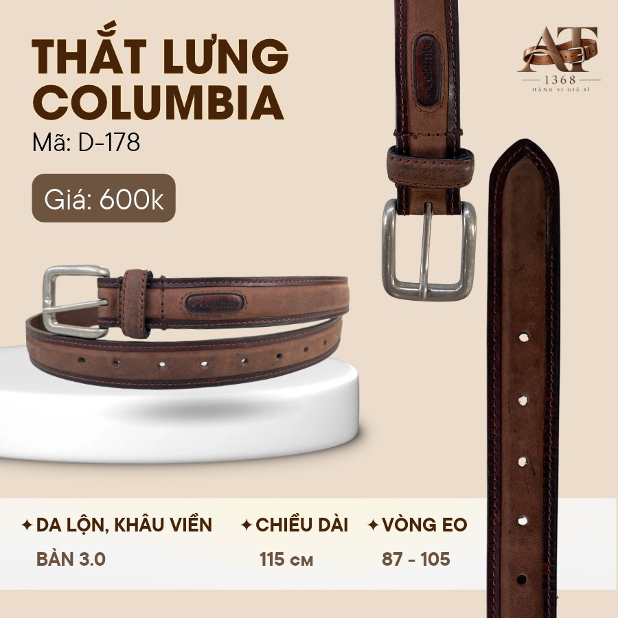 Thắt lưng da nam nâu bò bản 3cm, eo 87–105cm, ảnh 1/8