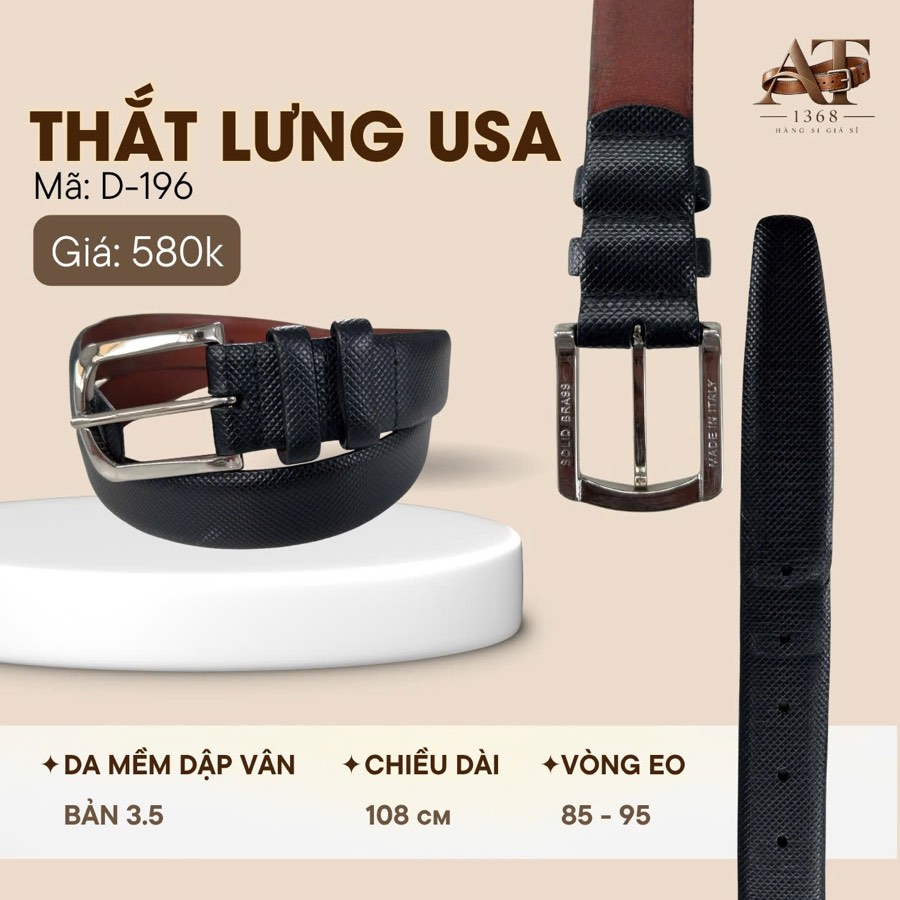 Thắt lưng da nam đen bản 3.5cm, eo 85–95cm, ảnh 1/7