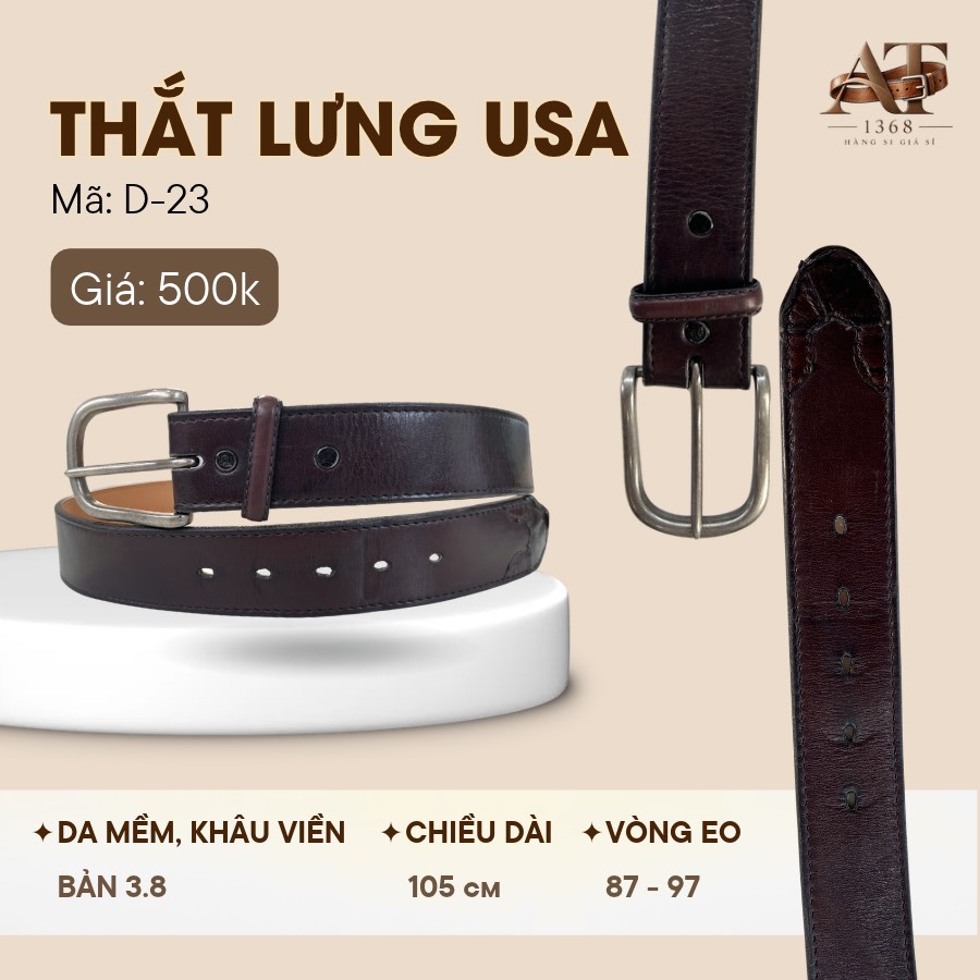 Thắt lưng da nam nâu sẫm bản 3.8cm, eo 87–97cm, ảnh 1/7