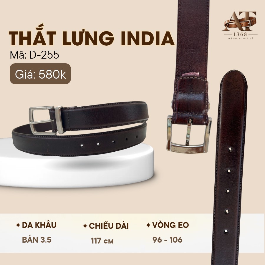 Thắt lưng da nam nâu sẫm bản 3.5cm, eo 96–106cm, ảnh 1/6