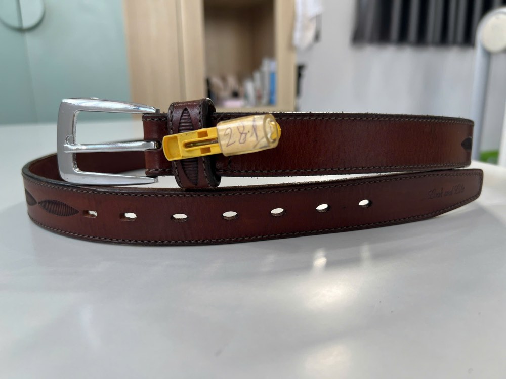 Thắt lưng da nam đỏ mận bản 3cm, eo 90–105cm, ảnh 2/6