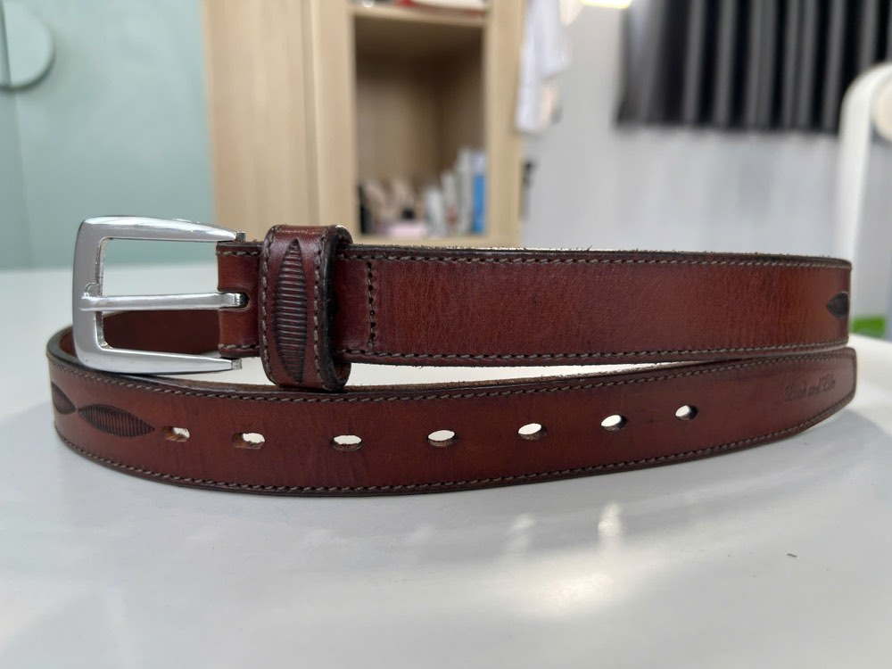 Thắt lưng da nam đỏ mận bản 3cm, eo 90–105cm, ảnh 5/6