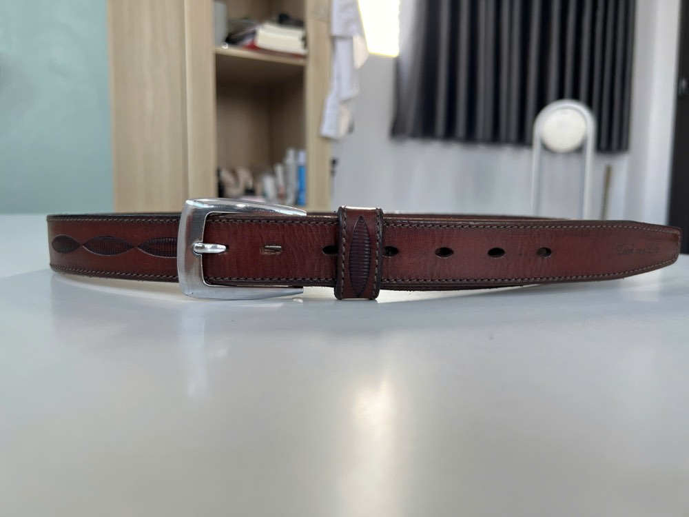 Thắt lưng da nam đỏ mận bản 3cm, eo 90–105cm, ảnh 6/6