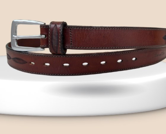 Thắt lưng da nam đỏ mận bản 3cm, eo 90–105cm
