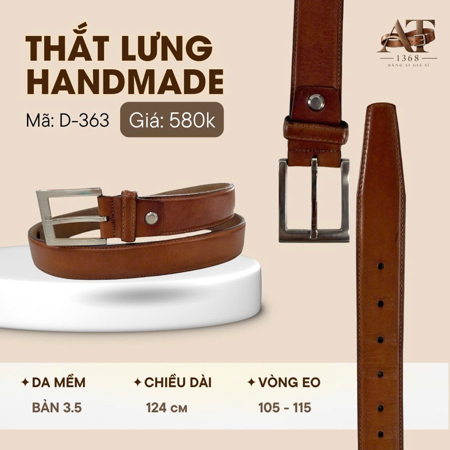 Thắt lưng da nam nâu bò bản 3.5cm, eo 105–115cm, ảnh 1/8