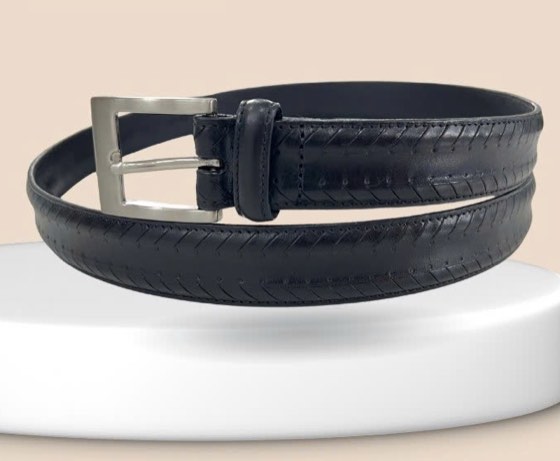 Thắt lưng da nam đen bản 3cm, eo 105–115cm