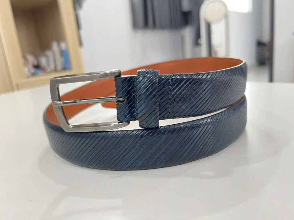 Thắt lưng da nam xanh navy bản 3.5cm, eo 91–101cm, ảnh 6/8