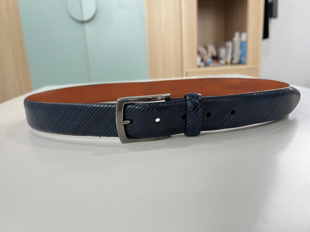Thắt lưng da nam xanh navy bản 3.5cm, eo 91–101cm, ảnh 7/8