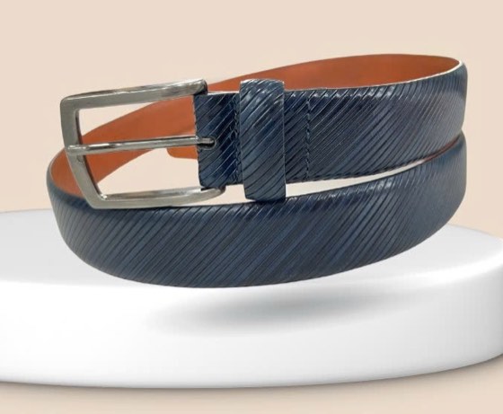 Thắt lưng da nam xanh navy bản 3.5cm, eo 91–101cm