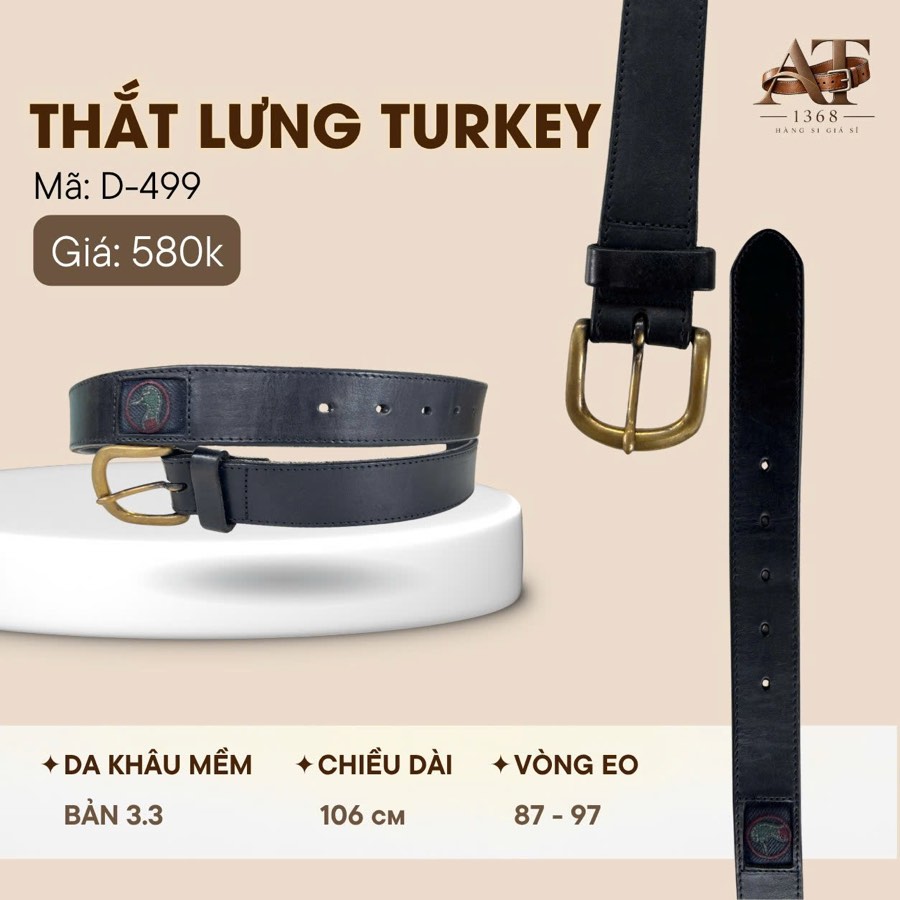 Thắt lưng da nam đen bản 3.3cm, eo 87–97cm, ảnh 1/7
