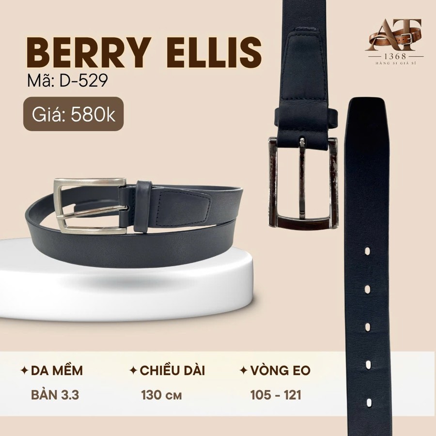 Thắt lưng da nam đen bản 3.3cm, eo 105–121cm, ảnh 1/8