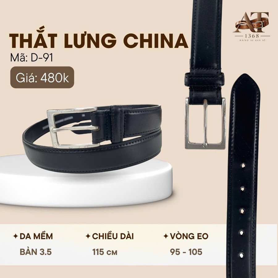 Thắt lưng da nam đen bản 3.5cm, eo 95–105cm, ảnh 1/7